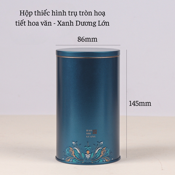 Hộp trà thiếc hình trụ tròn hoạ tiết hoa văn mẫu mới - HVL TEA