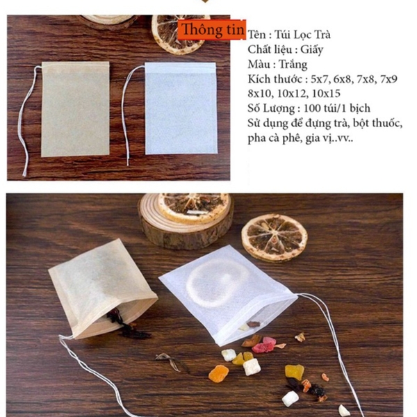 Combo 100 Túi Lọc Trà, Thảo Dược, Cà Phê, Giấy Không Dây Hàn Nhiệt - HVL