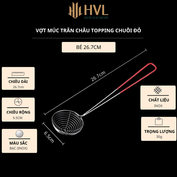 Muôi múc trân châu, topping trà sữa tay cầm đỏ - HVL TEA