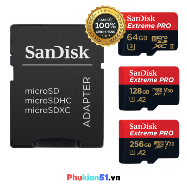 Thẻ nhớ Sandisk Extreme Pro  64GB/128GB/256GB  200MB/s Bảo hành 5 năm