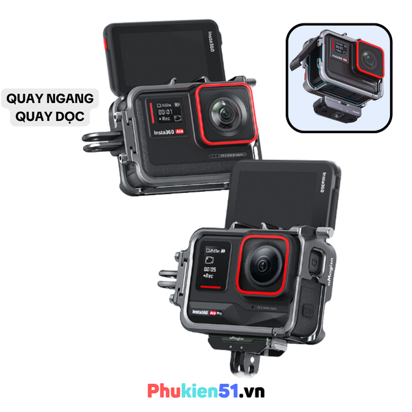 Khung Nhôm aMagisn Insta360 Ace / Ace Pro chắc chắn hỗ trơ xoay ngang dọc ngàm mở rộng gắn mic đèn - Hàng chính Hãng