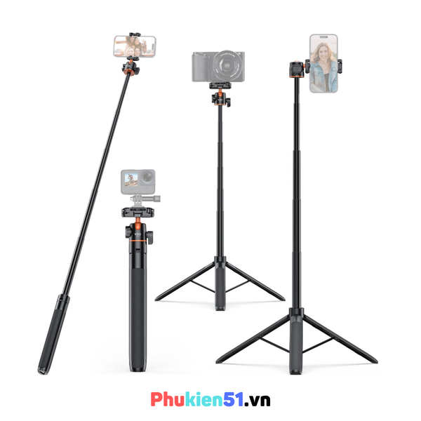Tripod Vrig TP 16 kéo dài 138cm cho điện thoại máy ảnh Actioncam cứng cáp đầu bi linh hoạt
