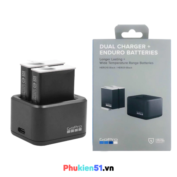 Pin Enduro Gopro Hero 12 /11/10/9 Black VÀ Dock Sạc Đôi Chính Hãng Gopro