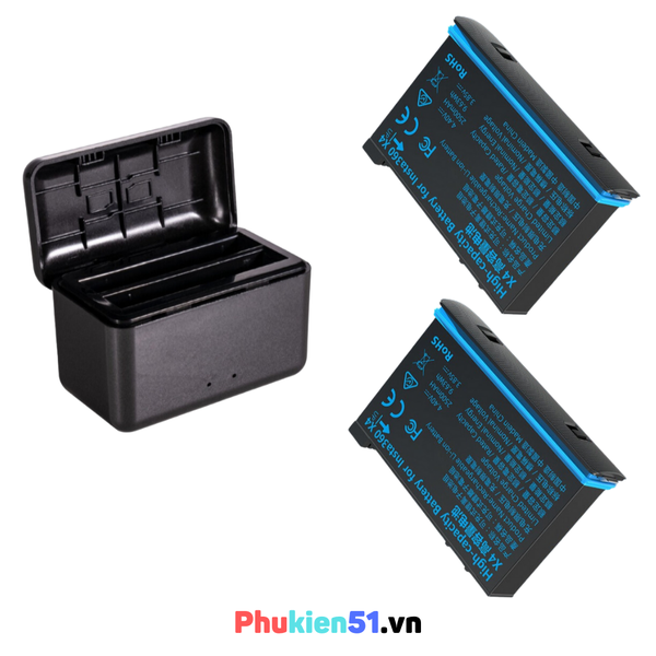 Pin For 2500mAh Insta360 X4 thay thế pin theo máy và hộp sạc rời 2 khe pin OEM