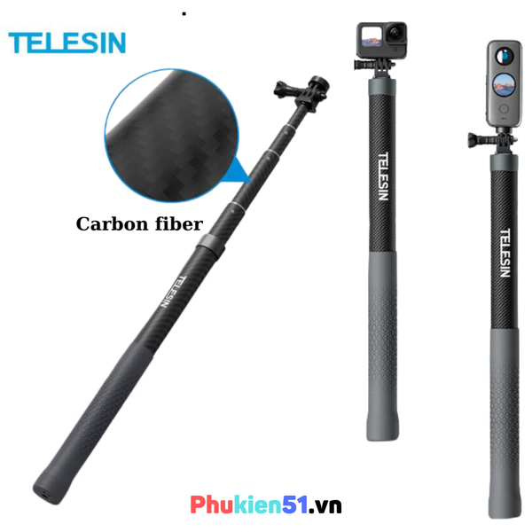 Gậy 3M Telesin Carbon fiber tàng hình dành cho Insta360 , Actioncam, Gopro