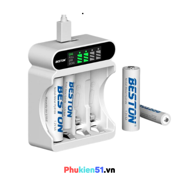 Pin sạc AA dung lượng cao 3300mAh/ Sạc tự ngắt AA AAA Beston Sạc nhanh, đèn led thông báo cho micro, loa, đồ chơi,