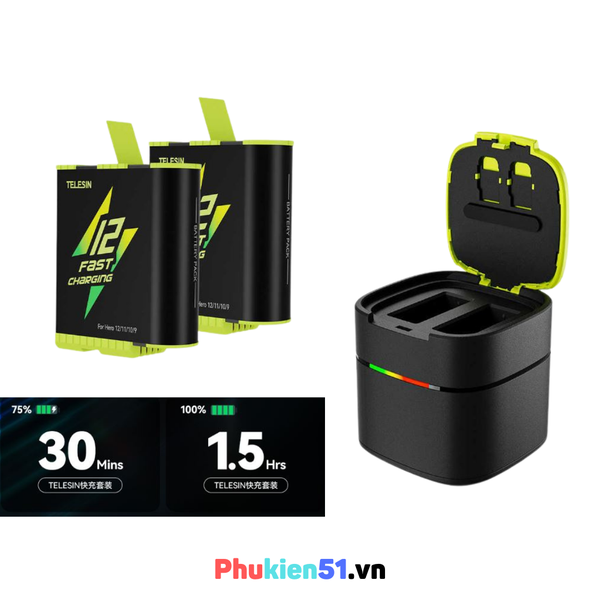 Pin Gopro Hero 12 11 10 9 Black và Bộ Sạc Nhanh PD 20W Telesin - Telesin Fast Charging