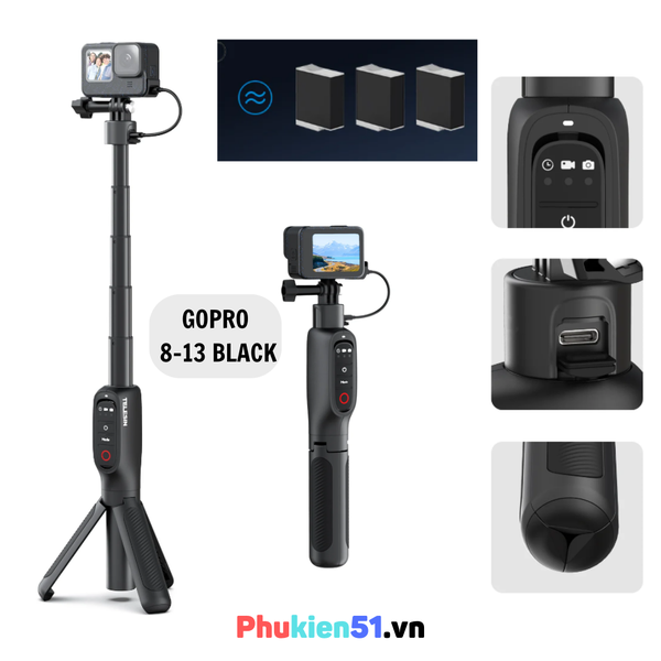 Gậy sạc kiêm Tripod Điều khiển Bluetooth Gopro 13 12 11 10 9 Black kéo dài 45cm bluetooth xa 10m