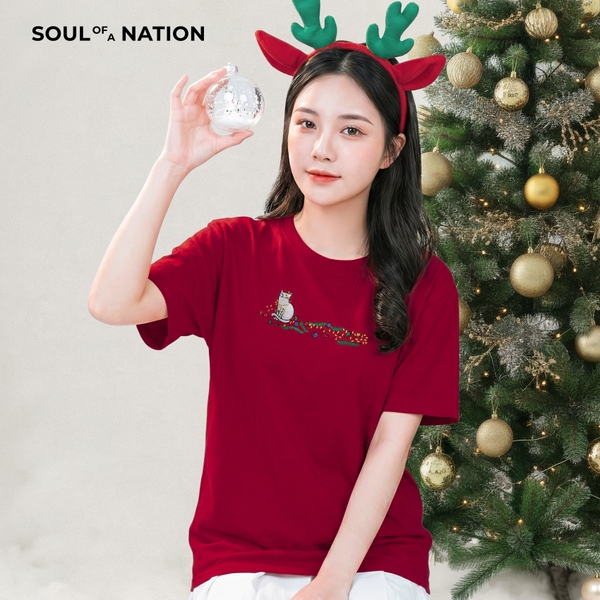 Áo Thun - Thêu Mèo Tinh Nghịch Đêm Giáng Sinh