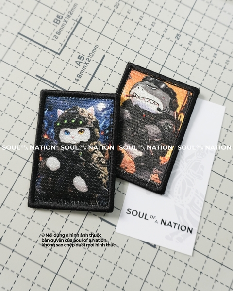 Patch in thêu hình chữ nhật Mèo Trắng, Cá Mập theo yêu cầu