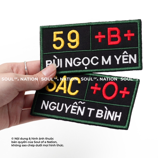 Patch thêu hình chữ nhật Tên và Nhóm Máu mẫu 2 theo yêu cầu