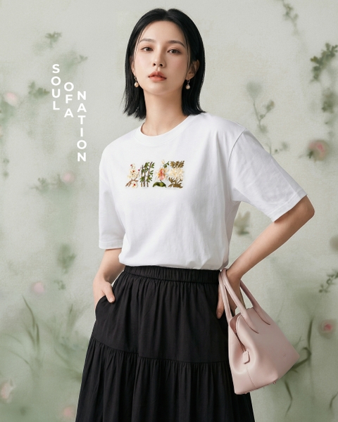 Áo Thun Thêu Ruy Băng Thủ Công - Mai Lan Cúc Trúc (Tứ Quý)