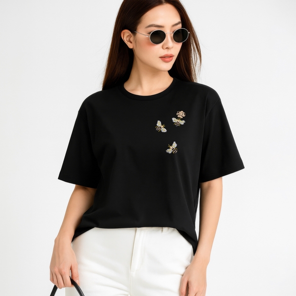 Áo Thun Thêu Ruy Băng Thủ Công - Ong Vàng Hoàng Gia