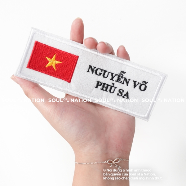 Patch thêu hình chữ nhật Nguyễn Võ Phù Sa mẫu 1 theo yêu cầu