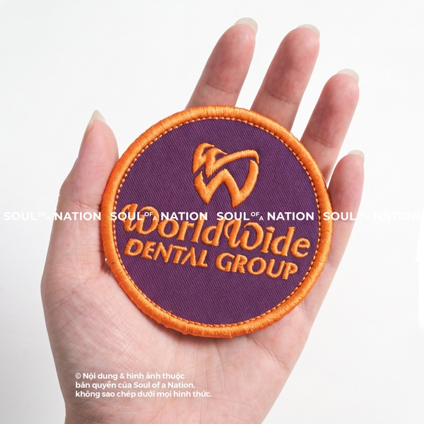 Patch thêu hình tròn World Wide Dental theo yêu cầu