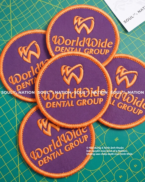 Patch thêu hình tròn World Wide Dental theo yêu cầu