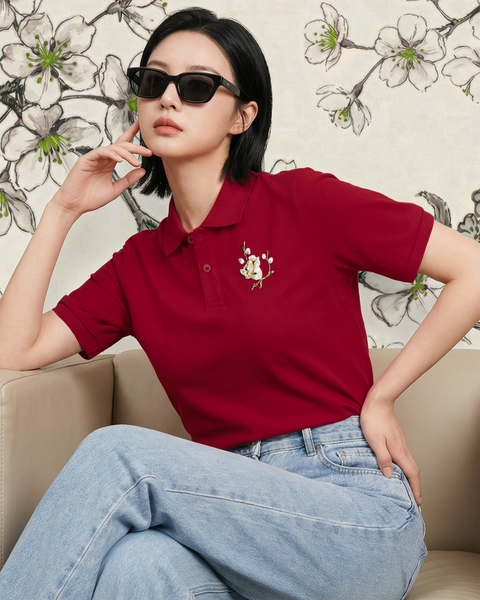 Áo Polo Thêu Ruy Băng Thủ Công - Mai Hoa Như Ý