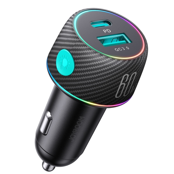 Tẩu sạc nhanh Joyroom CCN01 60W 2 cổng sạc 1A+1C Multi-Color Car Charger with Light Button