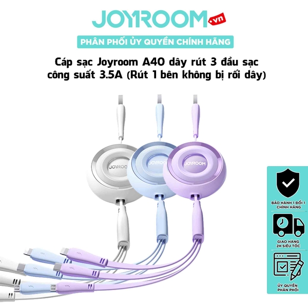 Cáp sạc dây rút 3 đầu Joyroom A40 Colorfulmini Retractable Charging Cable