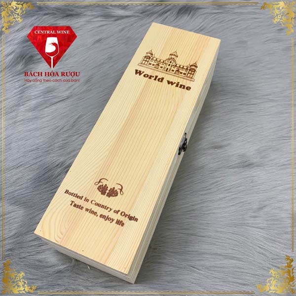 Hộp Quà Rượu Vang Bằng Gỗ Đơn World Wine Chùm Nho
