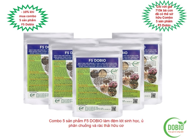 Combo 5 sản phẩm F5 Dobio dạng bột làm đệm lót sinh học, ủ  phân cá và rác thải hữu cơ