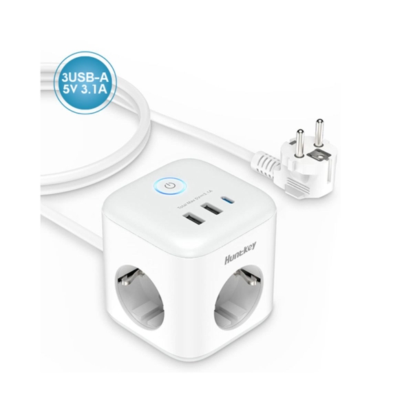 Ổ ĐIỆN ĐA NĂNG HUNKEY 3 LỖ AC+2USB+1TYPE-C SGC307 (1.5M) Chống sét VAT