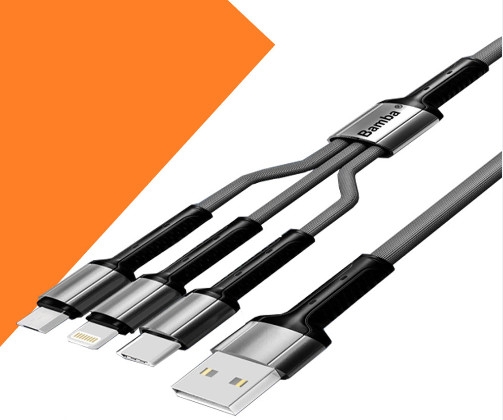 Cáp Sạc nhanh 3 đầu (Micro usb, Iphone, Usb C) Bamba B07