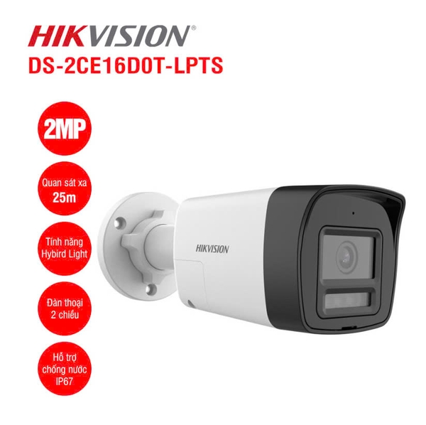 Camera HikVision DS-2CE16D0T-LPTS 2MP (Micro+Đàm thoại khi dùng đầu XT) VAT