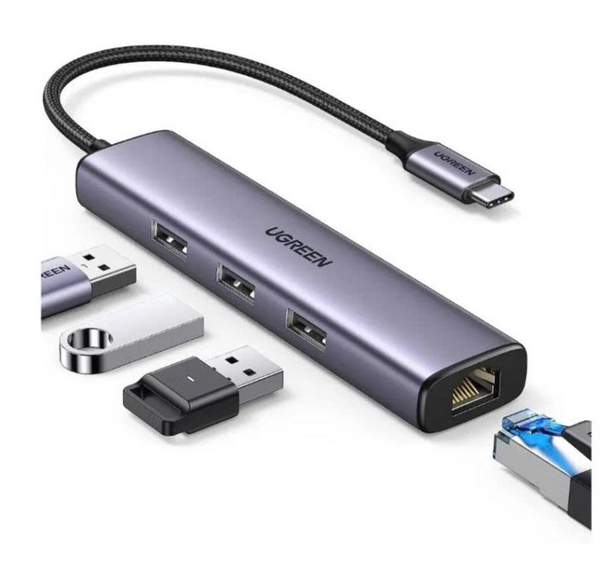 Bộ chuyển Type-C ra 3USB 3.0+RJ45 1G Ugreen 60600 VAT