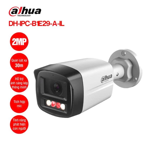 Camera Dahua DH-IPC-B1E29-A-IL-VN IP 2.0MP 3.6mm thân (Poe,mic,sáng kép30m) VAT