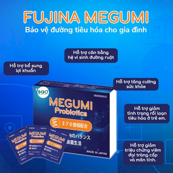 Bột uống men vi sinh FUJINA MEGUMI Probiotics Nhật Bản hộp 15 gói - Michiko.vn