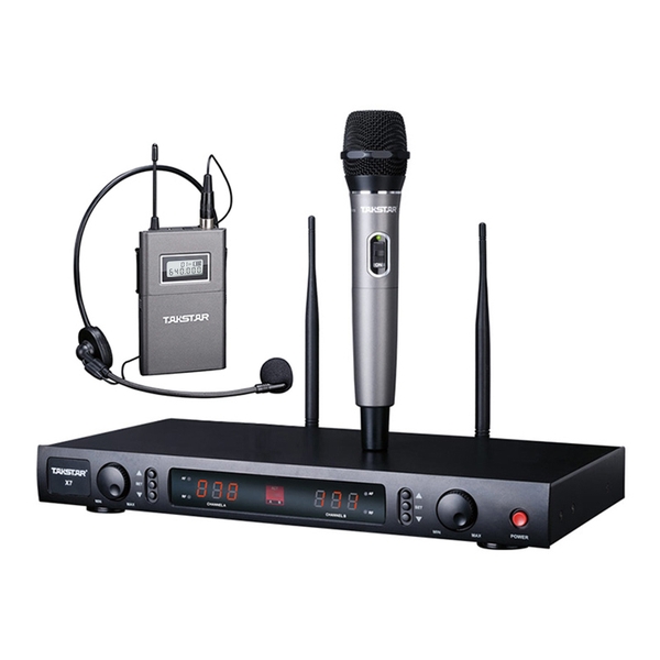 Bộ micro không dây tầm xa cài đầu, cài ve áo UHF hai kênh X7PP