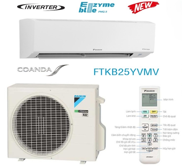 Điều hòa Daikin 9000 BTU inverter 1 chiều FTKB25YVMV Mới 2024