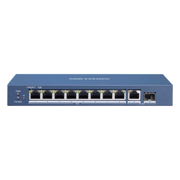 Hikvision Switch POE GIGABIT 8 cổng PoE 1000M, 1 cổng uplink 1000M, 1 Cổng SFP 1000M Layer 2 DS-3E0510P-E/M