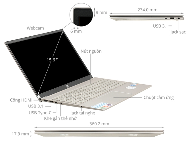 HP Pavilion 15-eg2081TU (7C0Q4PA) Pavilion 15-eg2081TU (i5-1240P/16GB RAM/512GB SSD/15.6 INCH FHD IPS/Windows 11/NHÔM/VÀNG)