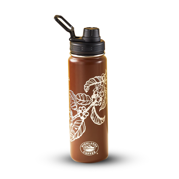 BÌNH GIỮ NHIỆT  HOẠ TIẾT LÁ CÀ PHÊ MÀU NÂU 710ML