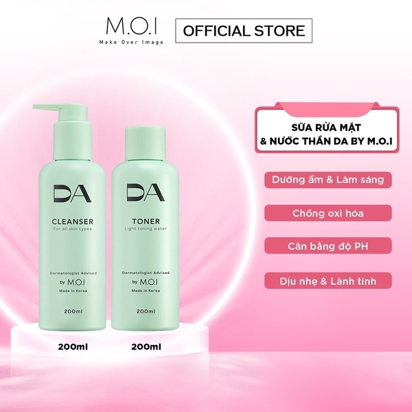 Bộ đôi chăm sóc da DA BY M.O.I Sữa rửa mặt 200ml và Nước cân bằng 200ml làm sáng, cấp ẩm sâu