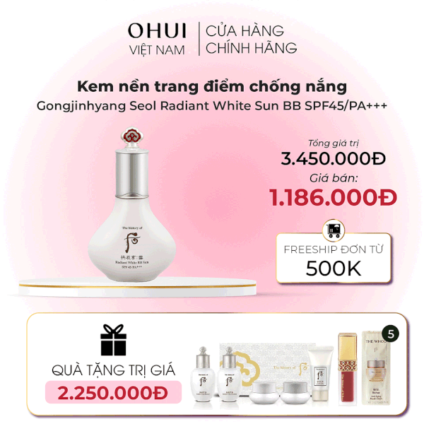 Kem nền trang điểm chống nắng Gongjinhyang Seol Radiant White Sun BB SPF45/PA