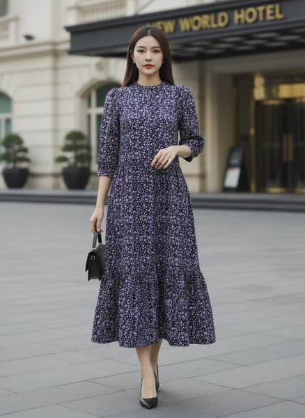 SWANLAKE | Đầm Thường Ngày Phuom Suông Cotton Dài Qua Gối D12355LW11