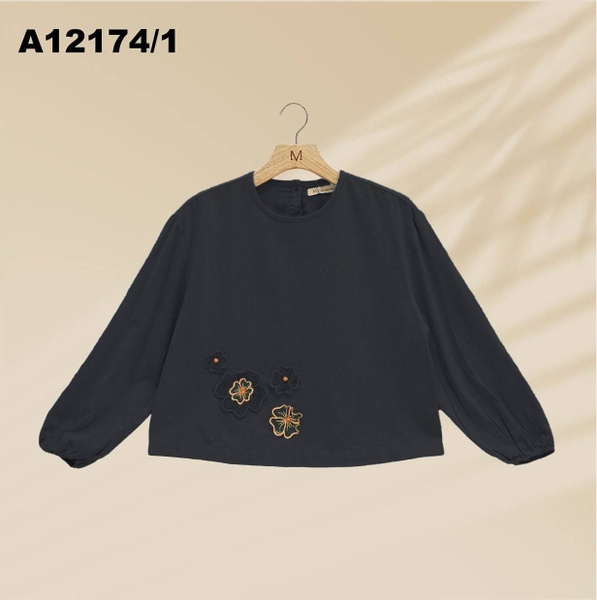 Áo Kiểu Linen Tay Dài Thêu Hoa - A12174/1