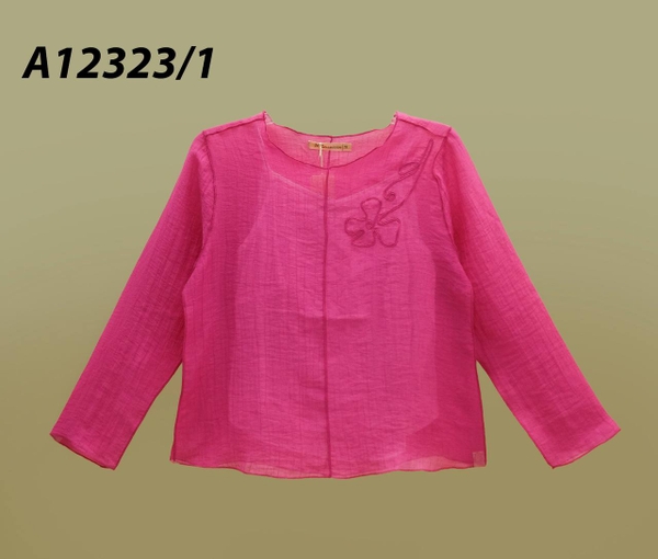 Áo Kiểu Tơ Gân Tay Dài Thêu Hoa - A12323/1
