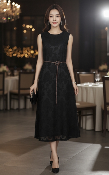 SWANLAKE | Váy Đầm Nữ Maxi Sát Nách Cổ Tròn Dây Thắt Eo Vải Tơ Ép Hoa Dự Tiệc Sang Trọng D13409LW01