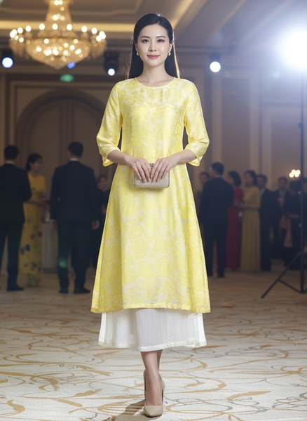 M COLLECTION | Váy Đầm Nữ Trung Niên Tặng Mẹ Suông Vải Xốp Hàn Phối Lụa Hoa Cổ Tròn Tay Lỡ D13447LW01