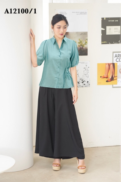 Áo Kiểu Tơ Cotton Tay Lở Buộc Nơ Eo - A12100/1