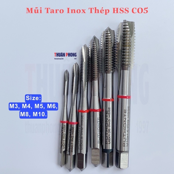 [Thẳng] Taro Inox Thép HSS CO5 (Size 3-10mm) Ren Ốc Bulong