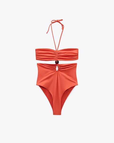 Bikini 3 mảnh áo tam giác khoen tròn ,quần kèm váy lưới cột
