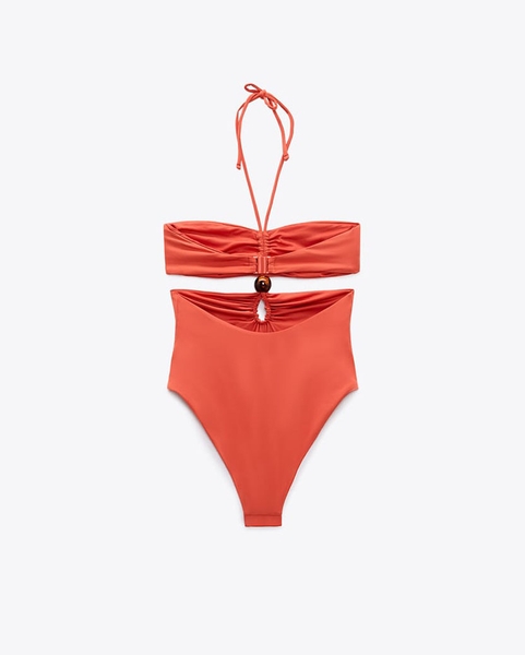 Bikini 3 mảnh áo tam giác khoen tròn ,quần kèm váy lưới cột
