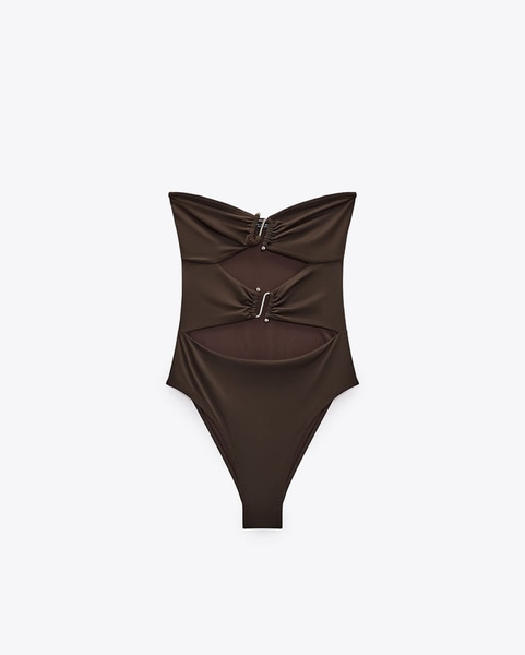 Bikini 3 mảnh áo tam giác khoen tròn ,quần kèm váy lưới cột