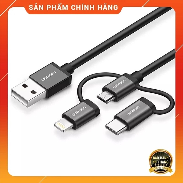 Cáp sạc 3 trong 1 Micro USB/ USB Type C/ Lightning dài 0,5m Ugreen 30783