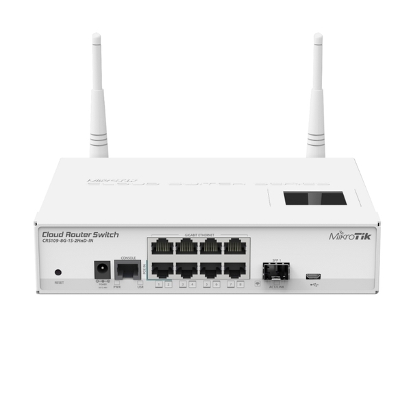 Switch Mikrotik CRS109-8G-1S-2HnD-IN witth 8 GE, 1 SFP port, LCD, WiFi
